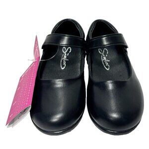 Mary Jane Toddler Girls Shoes Black With Flower Size 10 Hook & Loop Closure -New